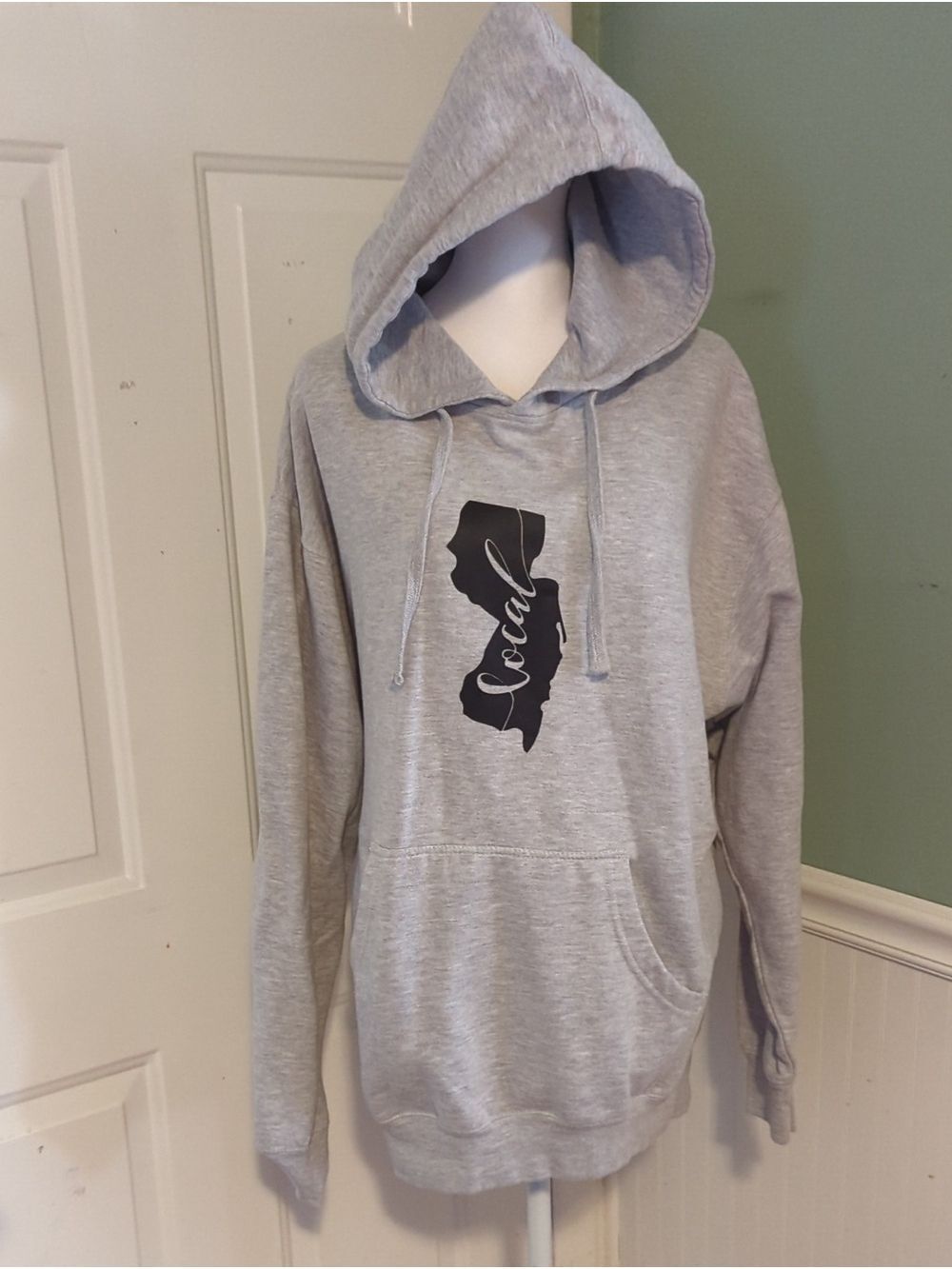 Unisex Gray NJ Local Pullover Hoodie Sweatshirt Large New Jersey Girl Guy L